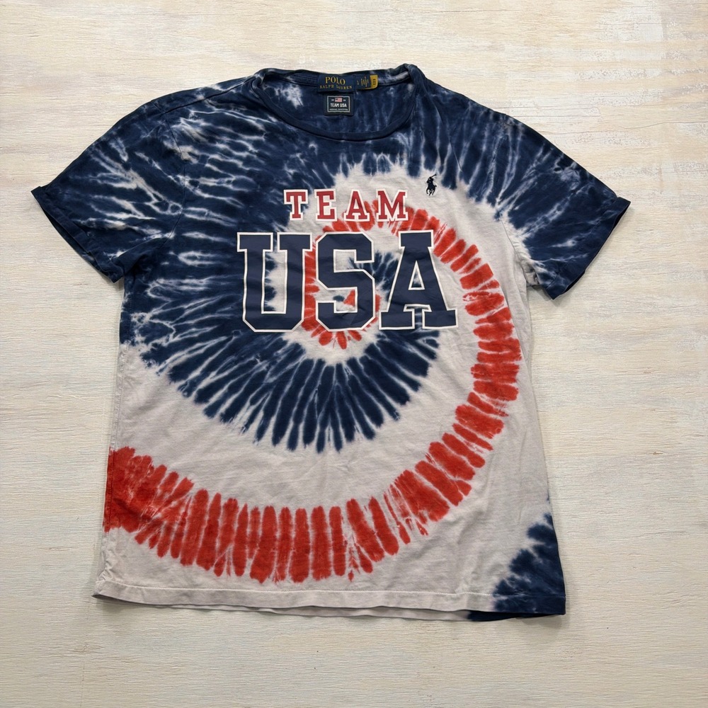 Polo Ralph Lauren T-Shirt Team USA Olympics Large Tie Dye Red White Blue Mens